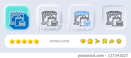 Food market line icon. Neumorphic, Flat shadow, 3d buttons. Fast food restaurant sign. Retail marketplace symbol. Line food market icon. Social media icons. Vector 137341027