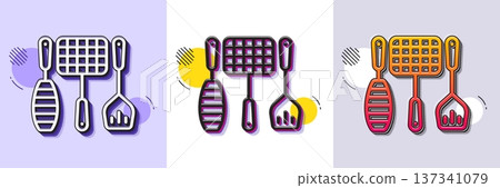 Grill tools line icon. Halftone dotted pattern. Gradient icon with grain shadow. Barbecue utensils sign. Food cooking baskets and spatula symbol. Line grill tools icon. Various designs. Vector Grill tools line icon. Halftone dotted pattern. Gradient icon with grain shadow. Barbecue utensils sign. Food cooking baskets and spatula symbol. Line grill tools icon. Various designs. Vector 137341079