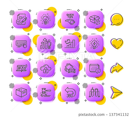 Home charging, Idea and 360 degrees line icons. App 3d buttons. Social media comment, share, like icons. Pack of Voting ballot, Inspiration, Growth chart icon. Vector Home charging, Idea and 360 degrees line icons. App 3d buttons. Social media comment, share, like icons. Pack of Voting ballot, Inspiration, Growth chart icon. Vector 137341132