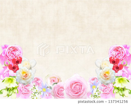 玫瑰花框(粉紅花朵)_米色背景 玫瑰花框(粉紅花朵)_米色背景 137341256