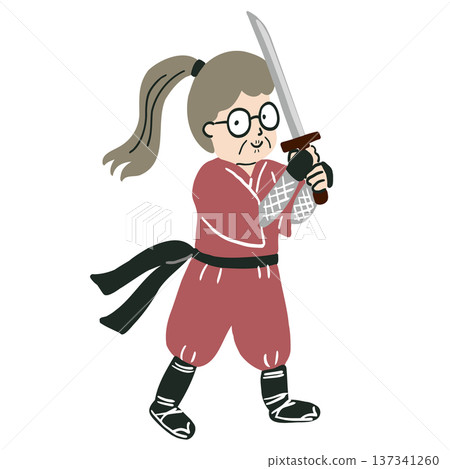 Ponytailed ninja holding a sword Ponytailed ninja holding a sword 137341260