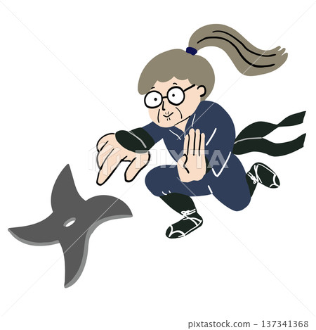 Kneeling ninja throwing shuriken 137341368