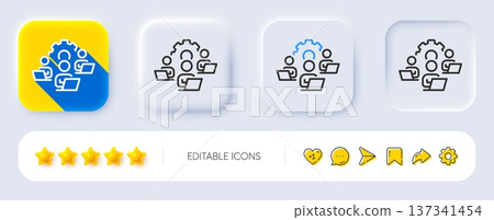 Teamwork line icon. Neumorphic, Flat shadow, 3d buttons. Remote office sign. Team employees symbol. Line teamwork icon. Social media icons. Vector 137341454