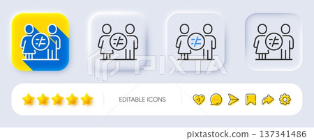 Discrimination line icon. Neumorphic, Flat shadow, 3d buttons. Gender inequality sign. Equality balance symbol. Line discrimination icon. Social media icons. Vector Discrimination line icon. Neumorphic, Flat shadow, 3d buttons. Gender inequality sign. Equality balance symbol. Line discrimination icon. Social media icons. Vector 137341486