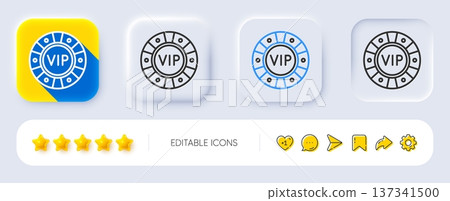 Vip poker chip line icon. Neumorphic, Flat shadow, 3d buttons. Very important person casino sign. Member club privilege symbol. Line vip chip icon. Social media icons. Vector 137341500