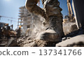 onstruction Worker Safety Boots on Rough Terrain 137341766