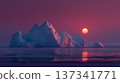 Surreal Minimalist Iceberg Landscape at Purple Sunset 137341771