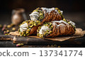 Traditional Italian Cannoli with Ricotta and Pistachios 137341774