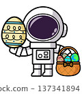 Astronaut is holding an Easter Egg and Easter Basket 137341894