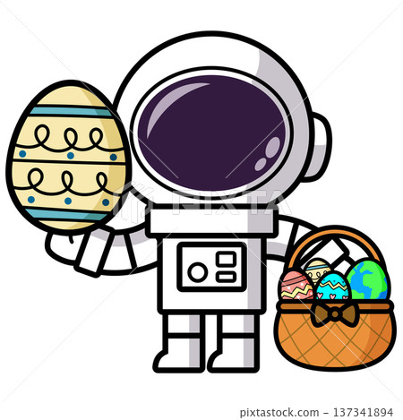 Astronaut is holding an Easter Egg and Easter Basket Astronaut is holding an Easter Egg and Easter Basket 137341894