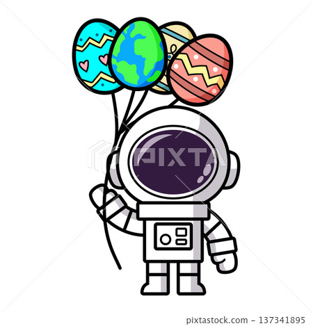 Astronaut is holding an Easter Egg Balloons 137341895