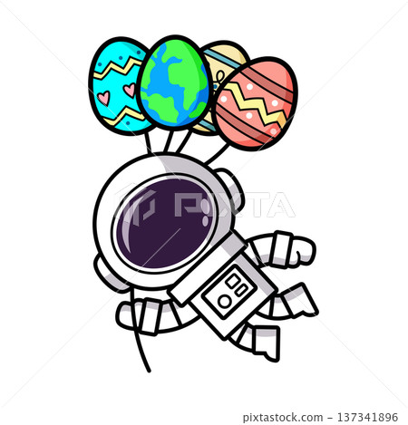 Astronaut is holding an Easter Egg Balloons 137341896