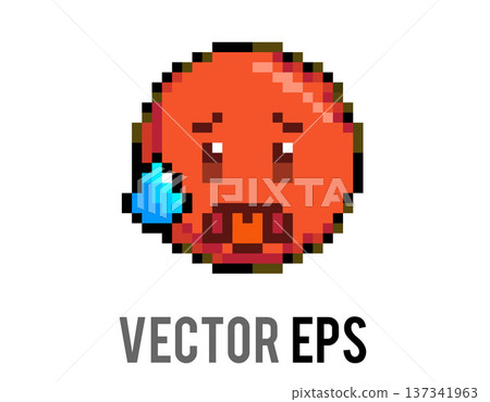 Pixel art emoji with sweat drop and tongue out, representing embarrassment or heat 137341963