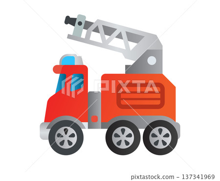 Stylized red fire truck with a ladder and flashing lights Stylized red fire truck with a ladder and flashing lights 137341969