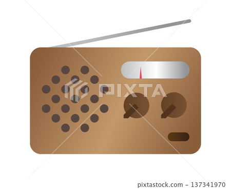 Retro portable radio with antenna and tuning dial, vintage audio device illustration 137341970