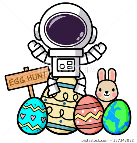 Astronaut With Easter Eggs And Bunny 137342058
