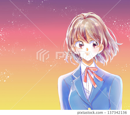 Female student bust up bold dusk 137342136