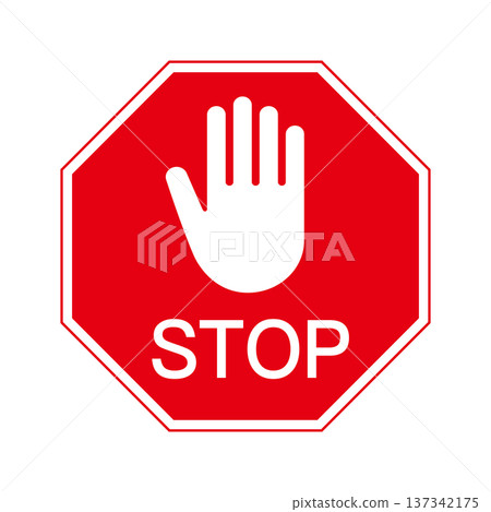 手勢停車標誌圖示（紅色警告標誌）表示停止/禁止通行 137342175
