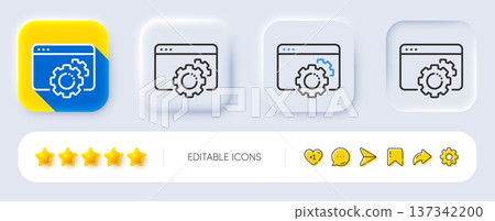 Seo gear line icon. Neumorphic, Flat shadow, 3d buttons. Web settings sign. Traffic management symbol. Line seo gear icon. Social media icons. Vector 137342200
