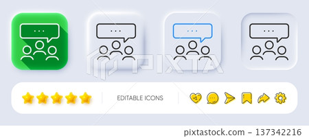 Meeting line icon. Neumorphic, Flat shadow, 3d buttons. Discussion or consultation sign. People communication management symbol. Line meeting icon. Social media icons. Vector Meeting line icon. Neumorphic, Flat shadow, 3d buttons. Discussion or consultation sign. People communication management symbol. Line meeting icon. Social media icons. Vector 137342216