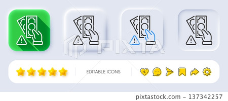 Bribe line icon. Neumorphic, Flat shadow, 3d buttons. Money fraud crime sign. Cash scam symbol. Line bribe icon. Social media icons. Vector 137342257