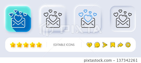 Love Mail line icon. Neumorphic, Flat shadow, 3d buttons. Valentines Message correspondence sign. E-mail symbol. Line love Mail icon. Social media icons. Vector 137342261