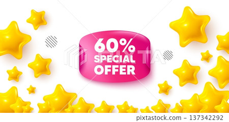 Discount sticker stars banner. 3d stars background. 60 percent discount offer tag. Sale price promo sign. Special offer symbol. Winner sparkle banner. Promo background. Vector Discount sticker stars banner. 3d stars background. 60 percent discount offer tag. Sale price promo sign. Special offer symbol. Winner sparkle banner. Promo background. Vector 137342292
