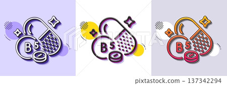 Vitamin B5 line icon. Halftone dotted pattern. Gradient icon with grain shadow. Pantothenic acid food nutrient sign. Capsule or pill supplement symbol. Line pantothenic acid icon. Vector Vitamin B5 line icon. Halftone dotted pattern. Gradient icon with grain shadow. Pantothenic acid food nutrient sign. Capsule or pill supplement symbol. Line pantothenic acid icon. Vector 137342294
