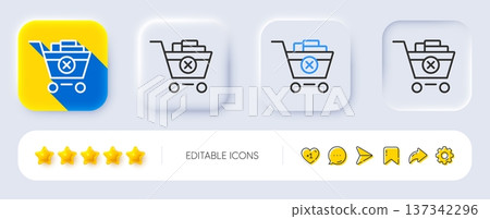 Remove Shopping cart line icon. Neumorphic, Flat shadow, 3d buttons. Online buying sign. Supermarket basket symbol. Line remove purchase icon. Social media icons. Vector Remove Shopping cart line icon. Neumorphic, Flat shadow, 3d buttons. Online buying sign. Supermarket basket symbol. Line remove purchase icon. Social media icons. Vector 137342296
