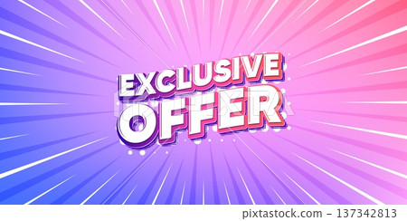 Exclusive offer sun rays gradient banner. Light burst background. Exclusive offer tag. Sale price sign. Advertising discounts symbol. Gradient sun rays. Sunburst light. Vector 137342813