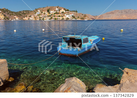 Symi harbor with colorful houses and boats Greece Symi harbor with colorful houses and boats Greece 137342829