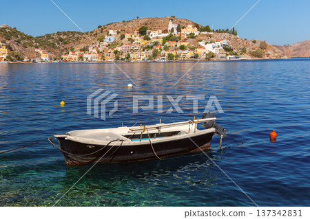 Symi harbor with colorful houses and boats Greece Symi harbor with colorful houses and boats Greece 137342831