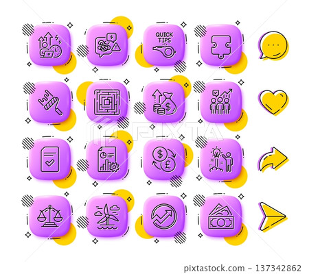 Windmill, Difficult stress and Puzzle line icons. App 3d buttons. Social media comment, share, like icons. Pack of Justice scales, Paint roller, Creative idea icon. Vector Windmill, Difficult stress and Puzzle line icons. App 3d buttons. Social media comment, share, like icons. Pack of Justice scales, Paint roller, Creative idea icon. Vector 137342862