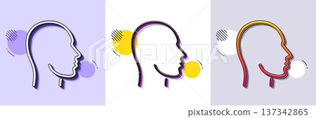 Head line icon. Halftone dotted pattern. Gradient icon with grain shadow. Human profile sign. Facial identification symbol. Line head icon. Various designs. Vector 137342865