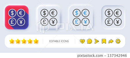 Money currency line icon. Neumorphic, Flat shadow, 3d buttons. Cash exchange sign. Stock trade symbol. Line money currency icon. Social media icons. Vector Money currency line icon. Neumorphic, Flat shadow, 3d buttons. Cash exchange sign. Stock trade symbol. Line money currency icon. Social media icons. Vector 137342946