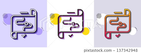 Target path line icon. Halftone dotted pattern. Gradient icon with grain shadow. Stratery goal sign. Core value symbol. Line target path icon. Various designs. Vector 137342948