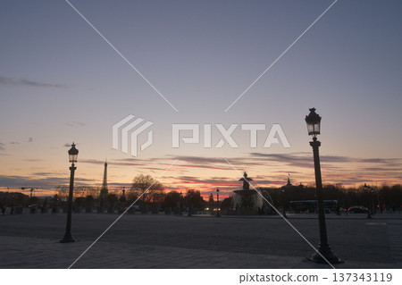 A view of Paris from the Place de la Concorde at sunset, photographed on March 2, 2026. 137343119