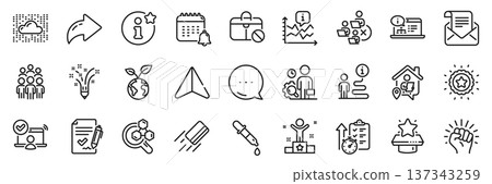 Timer, Chemistry pipette and Jobless line icons pack. Share, Message, Paper plane icons. Winner podium, Online documentation, Chart web icon. Credit card, Info, Save planet pictogram. Vector 137343259