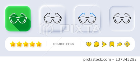 Eyeglasses line icon. Neumorphic, Flat shadow, 3d buttons. Oculist clinic sign. Optometry vision symbol. Line eyeglasses icon. Social media icons. Vector 137343282