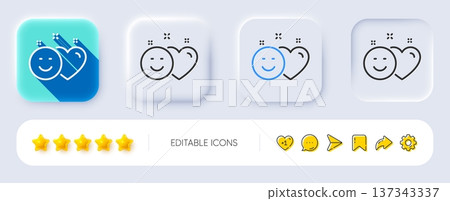 Social media like line icon. Neumorphic, Flat shadow, 3d buttons. Heart, smile sign. Positive feedback symbol. Line smile icon. Social media icons. Vector Social media like line icon. Neumorphic, Flat shadow, 3d buttons. Heart, smile sign. Positive feedback symbol. Line smile icon. Social media icons. Vector 137343337