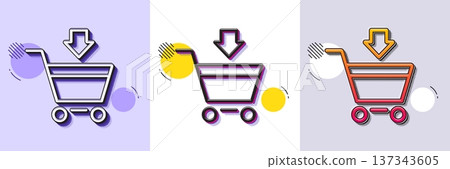 Add to Shopping cart line icon. Halftone dotted pattern. Gradient icon with grain shadow. Online buying sign. Supermarket basket symbol. Line online market icon. Various designs. Vector 137343605