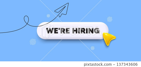 Hiring search bar. Share plane line icon. We are hiring. Join our team sign. Become a member symbol. Search button with 3d cursor. Vector 137343606