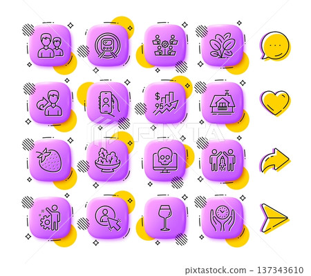 Rise price, Couple and Balcony line icons. App 3d buttons. Social media comment, share, like icons. Pack of Partnership, Spinach, Cyber attack icon. Vector Rise price, Couple and Balcony line icons. App 3d buttons. Social media comment, share, like icons. Pack of Partnership, Spinach, Cyber attack icon. Vector 137343610