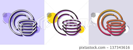Dishes line icon. Halftone dotted pattern. Gradient icon with grain shadow. Tableware plates sign. Food kitchenware symbol. Line dishes icon. Various designs. Vector 137343616