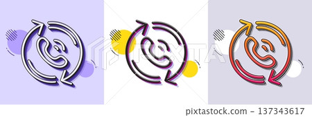 Call center service line icon. Halftone dotted pattern. Gradient icon with grain shadow. Recall support sign. Feedback symbol. Line call center icon. Various designs. Vector 137343617