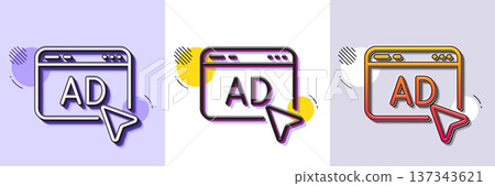 Ad line icon. Halftone dotted pattern. Gradient icon with grain shadow. Online offer sign. Internet promotion symbol. Line ad icon. Various designs. Vector Ad line icon. Halftone dotted pattern. Gradient icon with grain shadow. Online offer sign. Internet promotion symbol. Line ad icon. Various designs. Vector 137343621