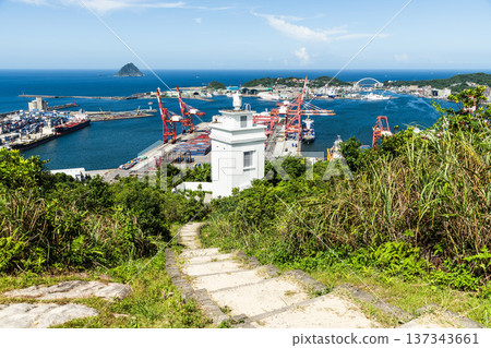 View of the Keelung Chiutzushan Lighthouse, which is the first Locally Built Lighthouse in Taiwan. With the Port of Keelung, Heping Island Park, and Keelung Islet. View of the Keelung Chiutzushan Lighthouse, which is the first Locally Built Lighthouse in Taiwan. With the Port of Keelung, Heping Island Park, and Keelung Islet. 137343661