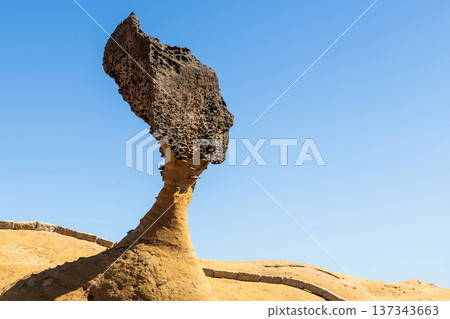 Beautiful Queen's Head of the Yehliu Geopark. Yehliu is a cape located in Wanli, New Taipei City, Taiwan. 137343663