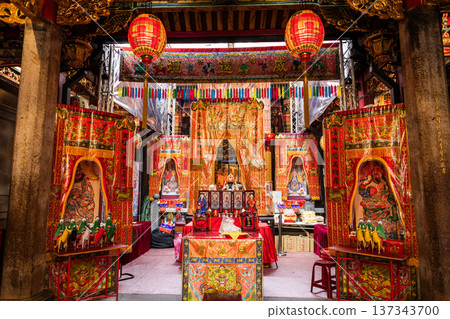 Building view of The Bangka Qingshan Temple in Wanhua of Taipei, Taiwan. The Wanhua Qingshan Temple in Taipei, Taiwan. 137343700