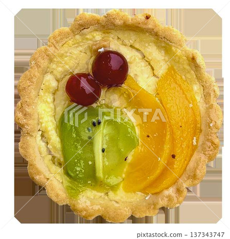 Fruit Tart with Cream and Fresh Fruits Isolated on Transparent Background. High quality photo 137343747
